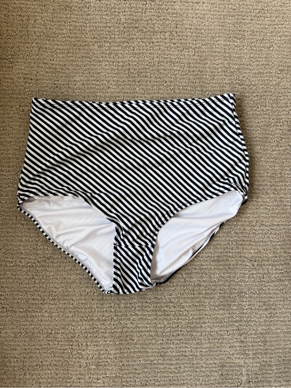 High-Waist Black & White Striped Swim Bottoms